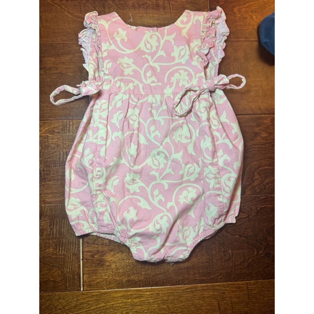 Southern Sunshine Kids Pink Damask Ruffle Bubble Romper 24 Month Made in USA